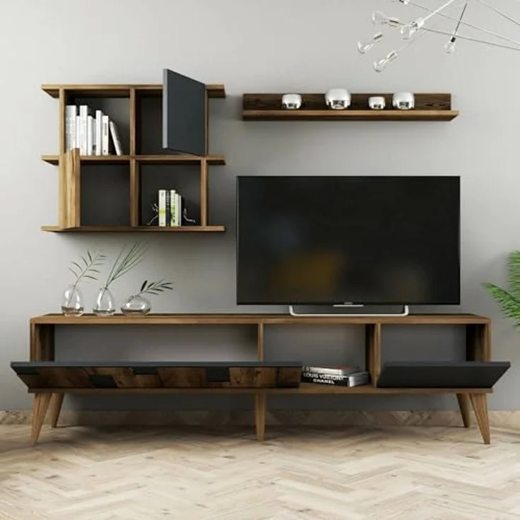 Dmora TV-Schrank Menk 180x33,8x48,6h cm Braun 4 Regale, 4 Türen – Bild 6