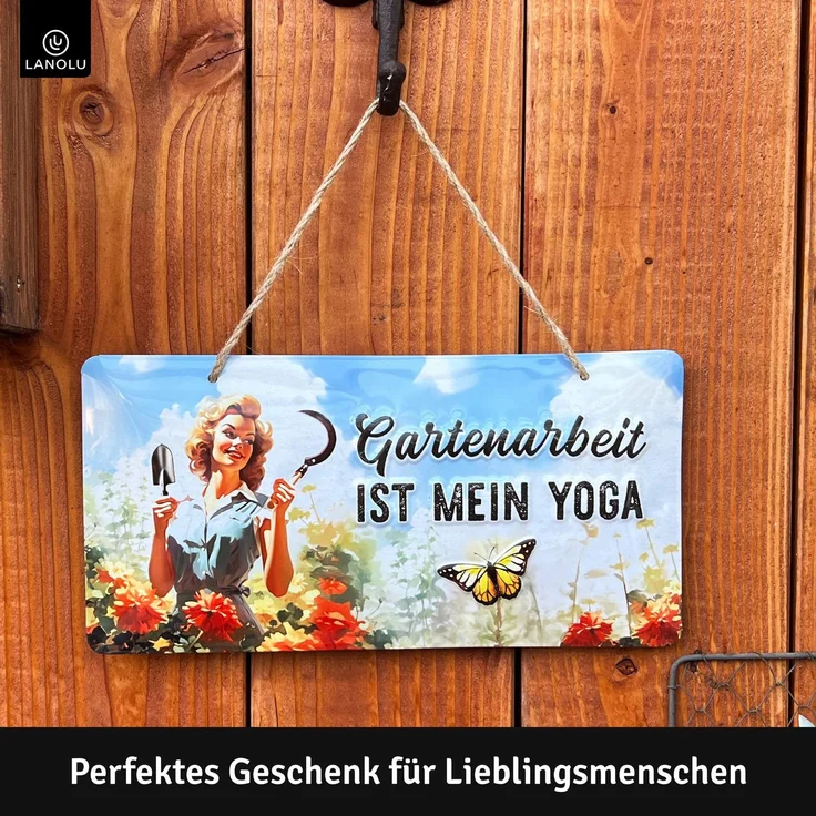 LANOLU Blechschild Yoga Gartenarbeit - 16x32cm – Metall – Mehrfarbig – 16105 – Bild 2