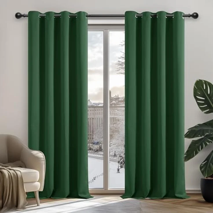 Deconovo VerdunklungsVorhänge kurz Wohnzimmer Hitzeschutz Curtain Waldgrün | 2er Set, H160 x B132 cm, Abdunkelnde Vorhänge für Schlafzimmer und Wohnräume, Blickdicht Gardinen und Hitzeschutz Vorhang – Bild 1