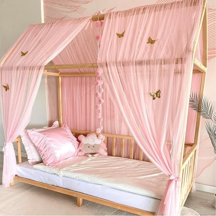 Baby Fancyroom Betthimmel Betthimmel Tüll Hausbett Kinderbett 2 Stück 340cm 380cm Montessori (3-tlg. Set mit 2 Stück Betthimmel und einer 20er Pomponkette, Baldachin, Kinder Betthimmel, Moskitonetz Baldachin Himmel Deko Set), Betthimmel für Hausbett Mo... – Bild 2