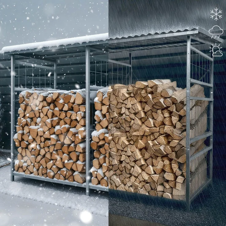 CLP Brennholzregal Macon mit Dach wetterfest Metall verzinkt,Farbe:metall;Set-Inhalt:Brennholzregal + Erweiterung – Bild 4