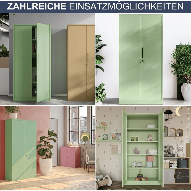 Aktenschrank abschließbar KADO - 5 Ebenen verstellbar, Flügeltüren | Metallschrank Werkstatt Mehrzweckschrank Büroschrank aus Stahl Werkzeugschrank, 185x90x40cm Pastellgrün – Bild 6