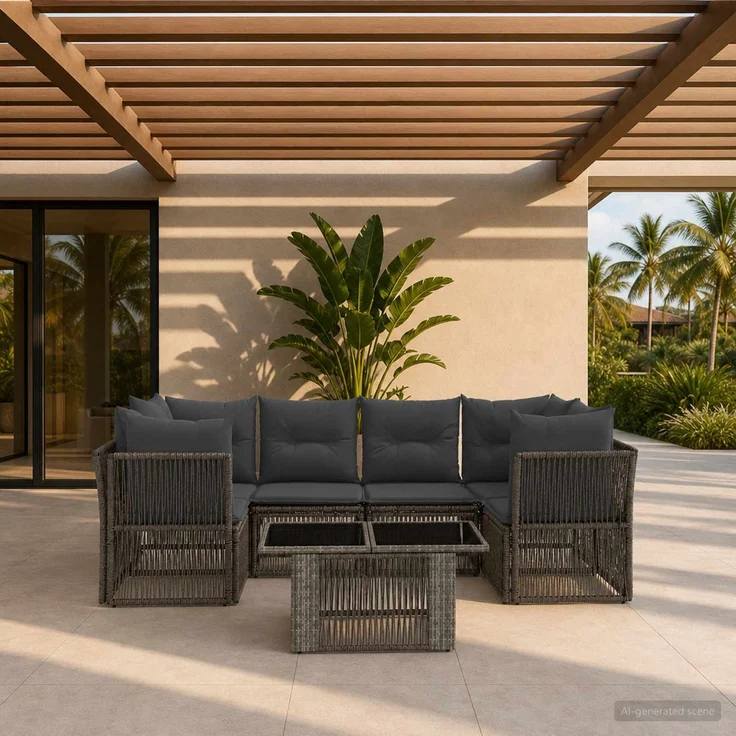 vidaXL Gartensofa-set 7 stk. Grau 100 x 55 x 73 cm Poly-Rattan 3436424 – Bild 1