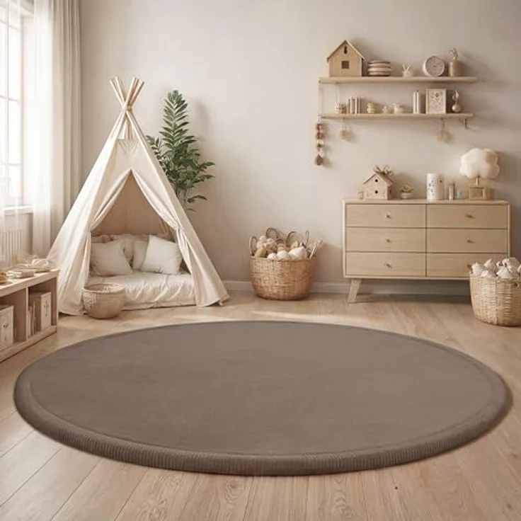 Paco Home Teppich Kinderzimmer Kinderteppich Baby Spielteppich Krabbeldecke Krabbelmatte Weich rutschfest Jungen Mädchen Deko, Grösse:80 cm Rund, Farbe:Beige – Bild 2