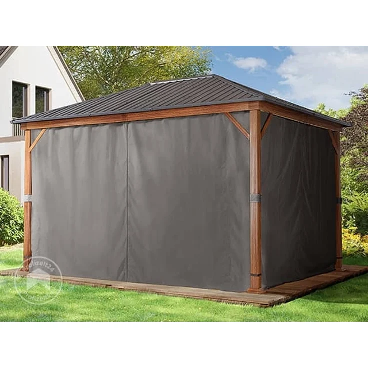 Gartenpavillon 3x4 m Holzoptik, Stahldach Hardtop 4 Seitenteile in grau – Bild 3