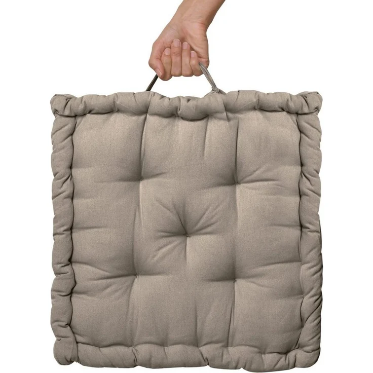 Beautissu Stuhlkissen Mila Bodenkissen, 50x50cm, Taupe, Sitzkissen, 100% Baumwolle, Indoor & Outdoor, exzellenter Komfort und Stil, praktischer Tragegriff – Bild 2
