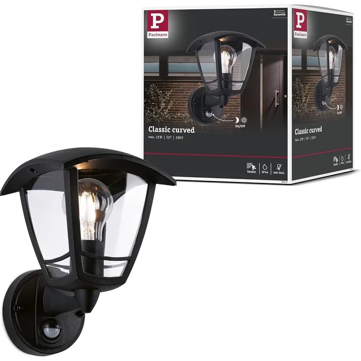 Paulmann No. 94647 Outdoor Wandleuchte Classic curved IP44 E27 mit Bewegungsmelder