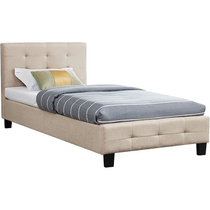 CARO-Möbel Polsterbett Ohio Bettgestell 90x200 cm Einzelbett Designbett inklusive Lattenrost Textilbezug in beige