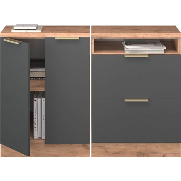 Küchenschrank für Dachschrägen R-Line Anthrazit-Gold 120 cm 2er Set Schrankkorpuss 60 cm Tiefe Vicco – Bild 5