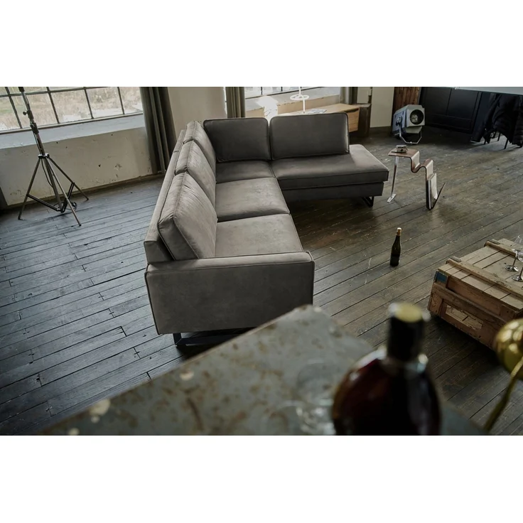 KAWOLA Ecksofa VILNIUS 3-Sitzer mit Recamiere rechts Lederfaserstoff anthrazit 85 x 217 x 290 cm – Bild 4