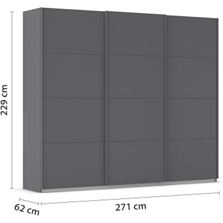 Rauch Möbel Kulmbach, Kleiderschrank mit Schwebetüren für Schlafzimmer, Kinderzimmer, Jugendzimmer, Garderobe, Flur, 3-türig, Zubehör Classic, Farbe Grau metallic, Schwarz, Breite 271 cm – Bild 3