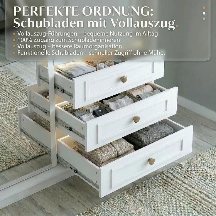 Drehtürenschrank OSLO viertüriger Kleiderschrank mit Schubladen und Metallgriffen – Bild 6