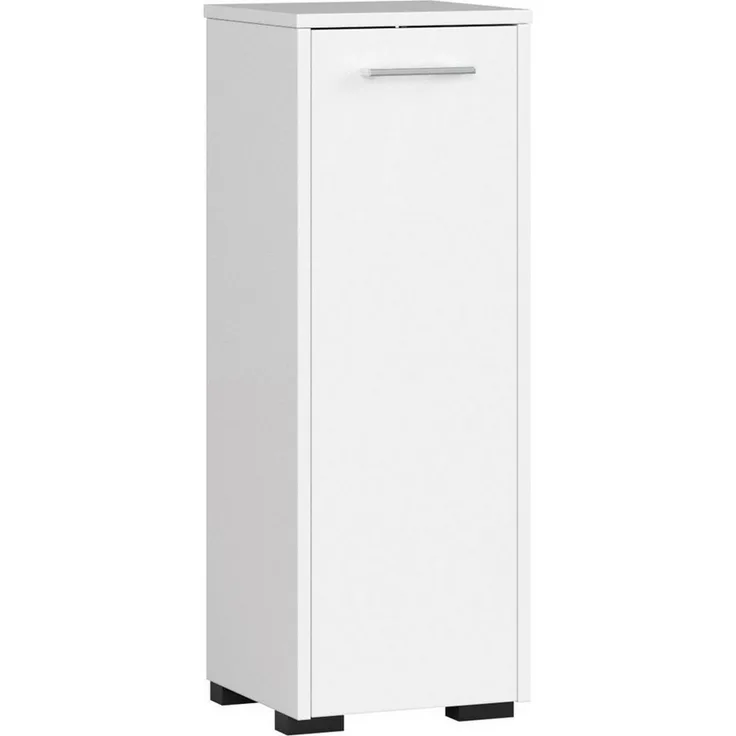 Home Collective Hochschrank Badezimmerschrank schmal in weiß mit 1 Tür und 2 Fächern, elegant mit silbernen Griffen, 82 cm hoch, 30cm breit und tief