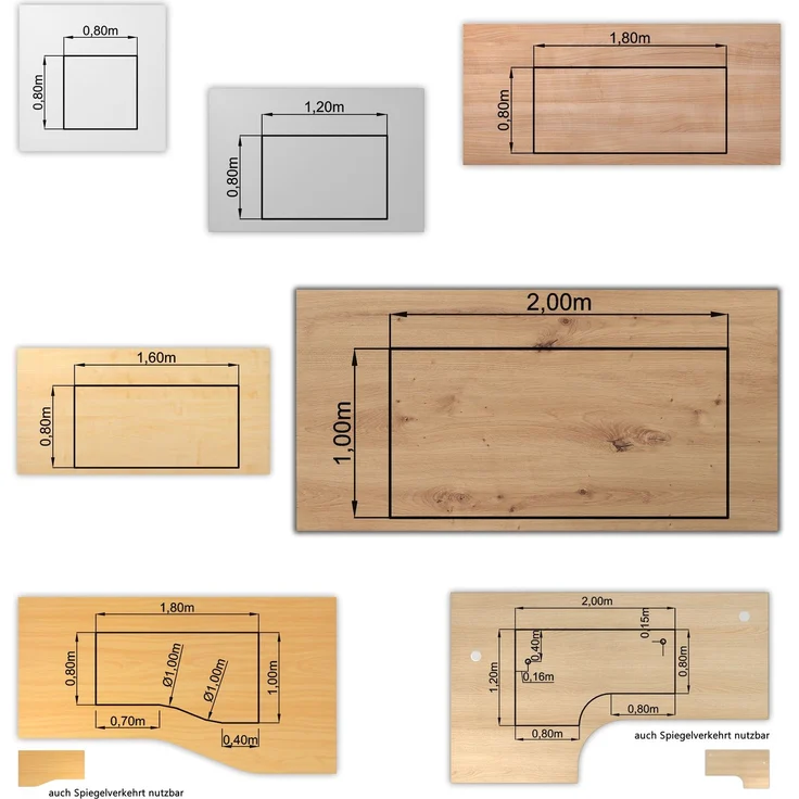 bümö Tischplatte 180x80 cm in Asteiche, Schreibtischplatte aus Holz, Holzplatte, Spanplatte kratzfest beschichtet, ABS-Kante, 120 kg Tragkraft für DIY Homeoffice Schreibtisch & mehr, PL-19-R – Bild 10