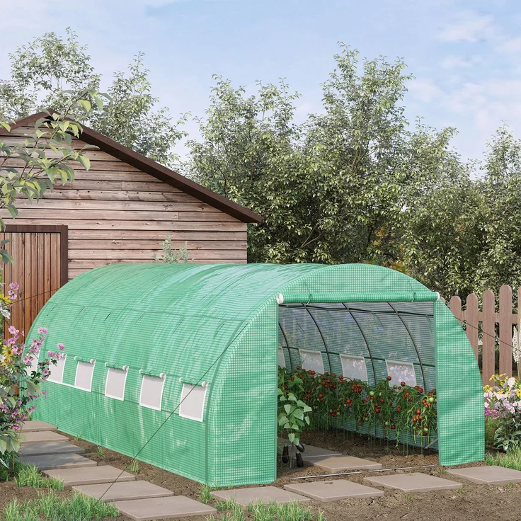 Wohnora-Foliengewächshaus Polytunnel 6x3x2m mit UV-Schutz, begehbar, aufrollbare Abdeckungen aus Stahlrohr, grün,H 200cm x T 597cm x B 300cm – Bild 4