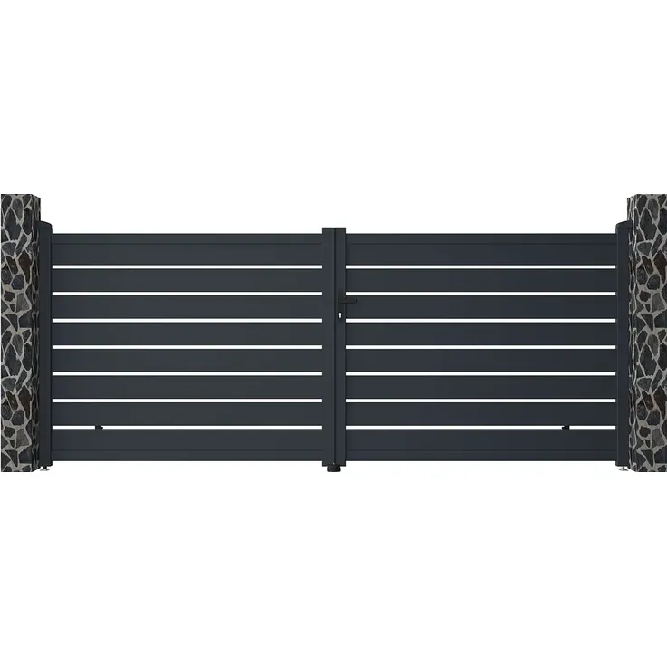 Vente-unique - PRIMO Eingangstor Metall Grau - B 4,6 cm x H 161 cm x L 392 cm – Bild 3