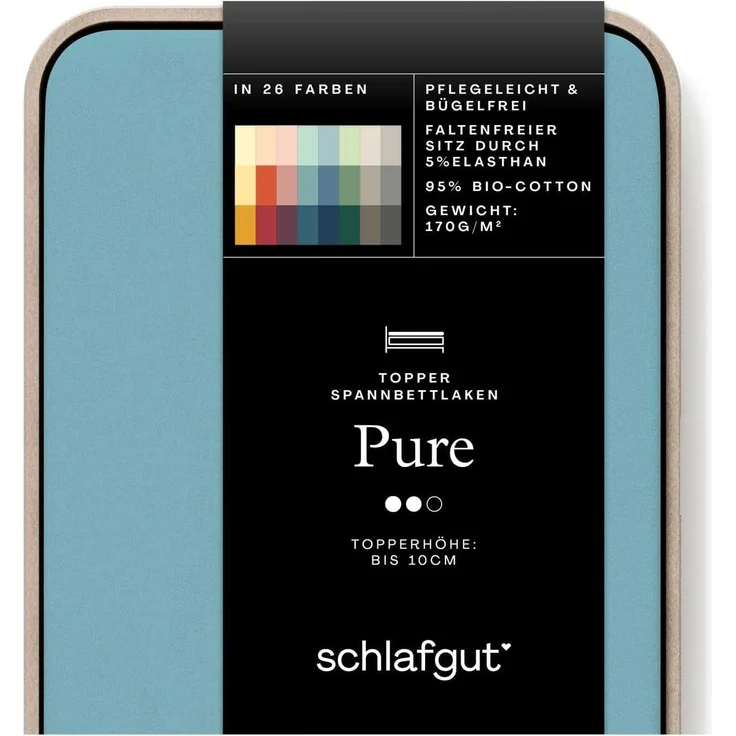 Schlafgut 'PURE TOPPER' Spannbettlaken, für Topper bis 10 cm Höhe, Petrol Mid, L 140x200cm - 160x220cm, 100% Bio-Baumwolle