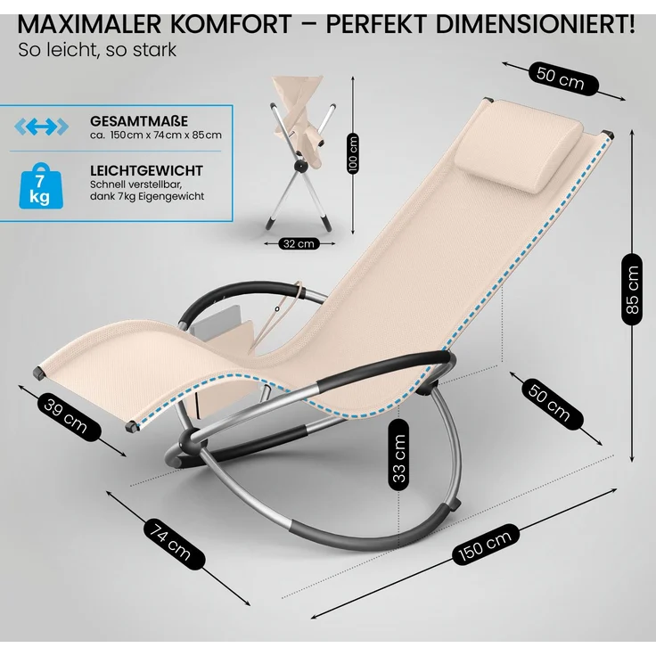ELONEO Gartenliege Schaukelliege Outdoor mit Tasche, Strandliege klappbar bis 180 kg, Schaukelsessel, Liegestuhl wetterfest, Sonnenliege für Garten & Balkon – Bild 2