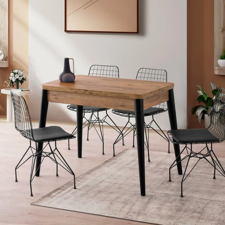 Calicosy Ausziehbarer Tisch von 100 bis 120 cm, Dekor Atlantik-Kiefer und Schwarz - DOLUNAY - Helles Holz – Bild 2