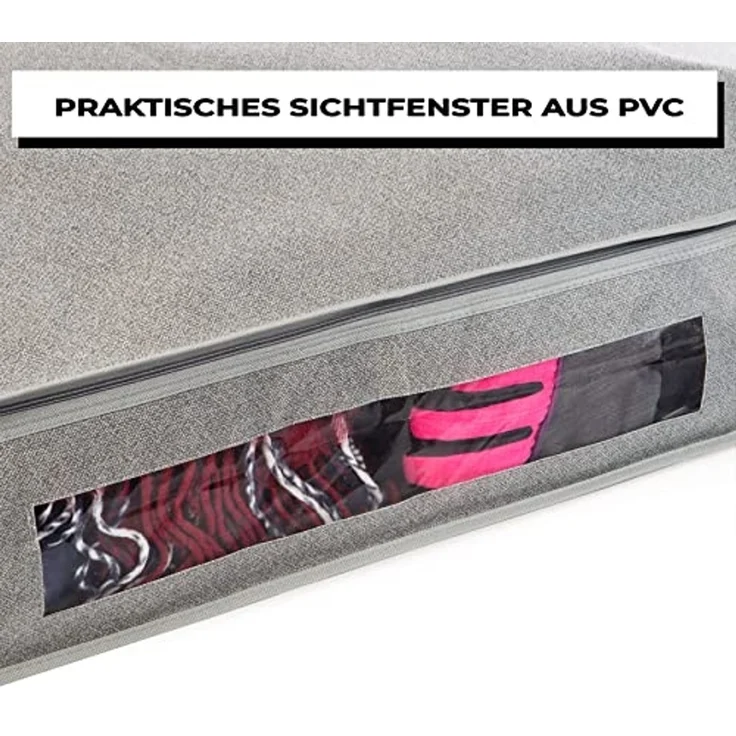 Centi Unterbettkommode Unterbettbox 100l Aufbewahrungstasche für Decken und Kissen (Spar Set, 4 St, 100x45x15 cm), faltbar, mit Sichtfenster – Bild 3