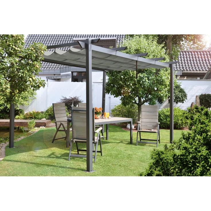 LECO Pergola mit Falt- und Schutzdach lichtgrau, Aluminium- und Stahlgestell anthrazit, 4x3 m – Bild 6