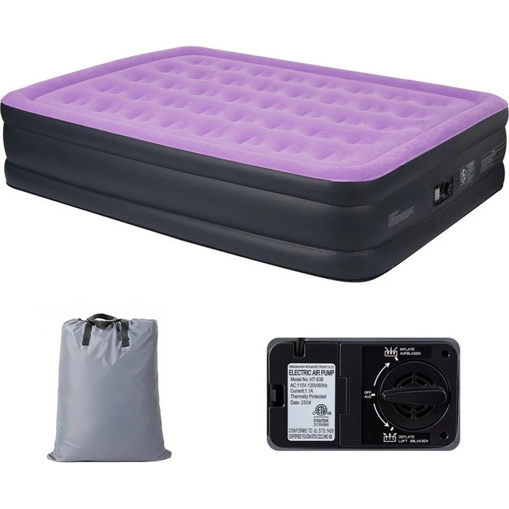 LEADZM Luftmatratze mit Integrierter elektrischer Pumpe,Doppelbett,Beflockte Oberfläche, 204kg Tragkraft, Luftbett,für Camping Zuhause 190 x 99 x 45 cm – Bild 2