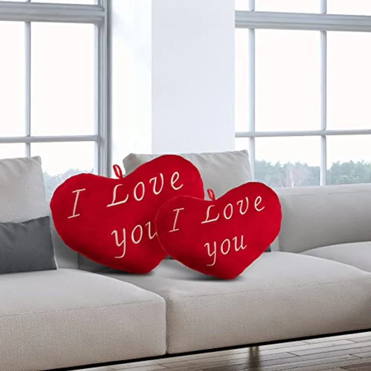 Deuba Herzkissen I Love You Liebe 26cm flauschig weich gestickter Schriftzug Plüschherz Plüschkissen Kissen Kuschelkissen – Bild 8