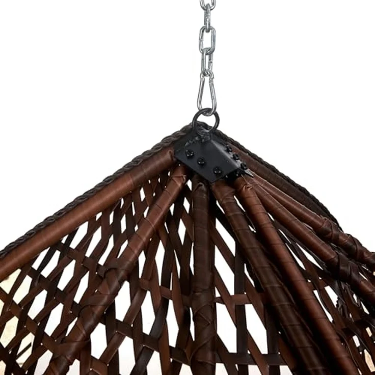 Luxus Hängesessel Style XXL Rattan Korb und Gestell Braun mit Relaxkissen Beige – Bild 4