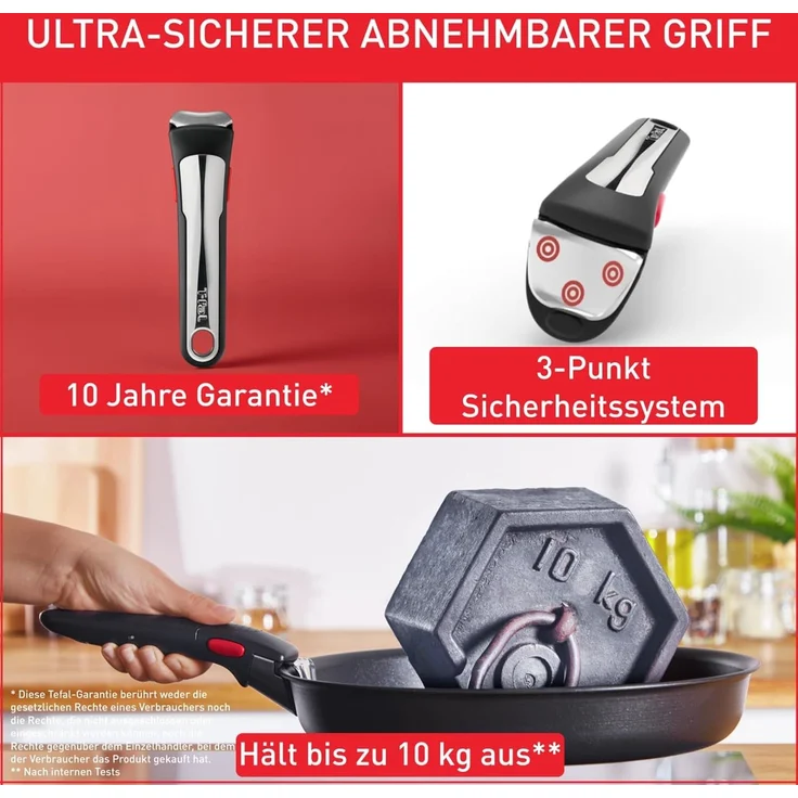 Tefal Topf-Set Ingenio Ultimate, Topf und Pfannenset abnehmbarer Griff, stapelbar, Aluminium (Set, 10-tlg, Kasserolle 16/20cm, Schmorpfanne 24cm, Pfanne 24/28cm, Deckel, Griffe), platzsparend, Pfannenset Induktion mit Antihaftversiegelung, L76491 – Bild 5