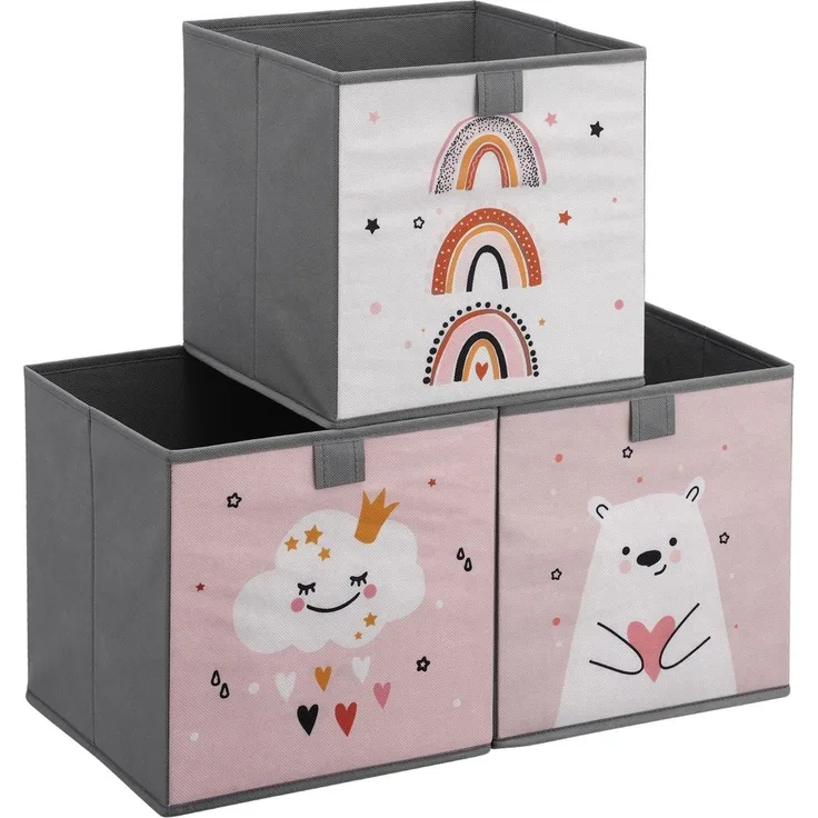 Navaris Auflagenbox Kinder Aufbewahrungsbox 3er Set Aufbewahrung 28x28x28cm Spielzeugkiste, 3x Spielzeug Box faltbar für Kinderzimmer Kisten mit Griff Toy Box Set