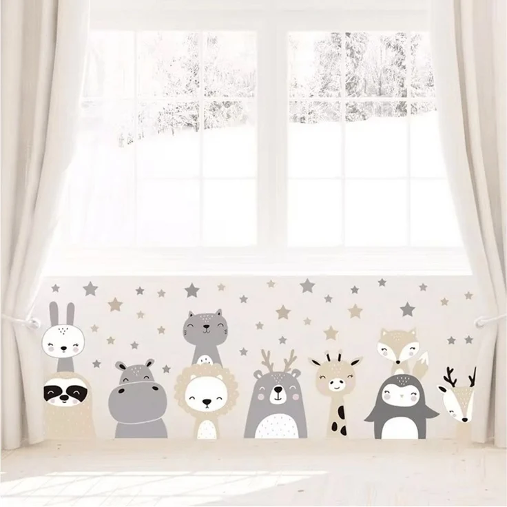 Montegoni Wandtattoo Niedliche Tier Cartoons Wandsticker für Kinderzimmer, Kindergarten (Süße Löwe Kaninchen Giraffe Pinguin Waldtiere Sterne Wandaufkleber, Wanddeko für kinderzimmer, Babyzimmer, Kindergarten usw), 60x30cm selbstklebende Aufkleber, rüc... – Bild 2