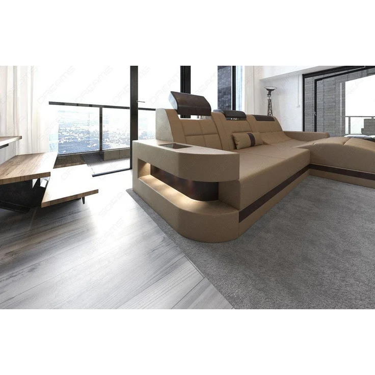Mini Ecksofa Wave L Form aus Leder - Büffelleder - sandbeige-dunkelbraun - Rechts – Bild 3