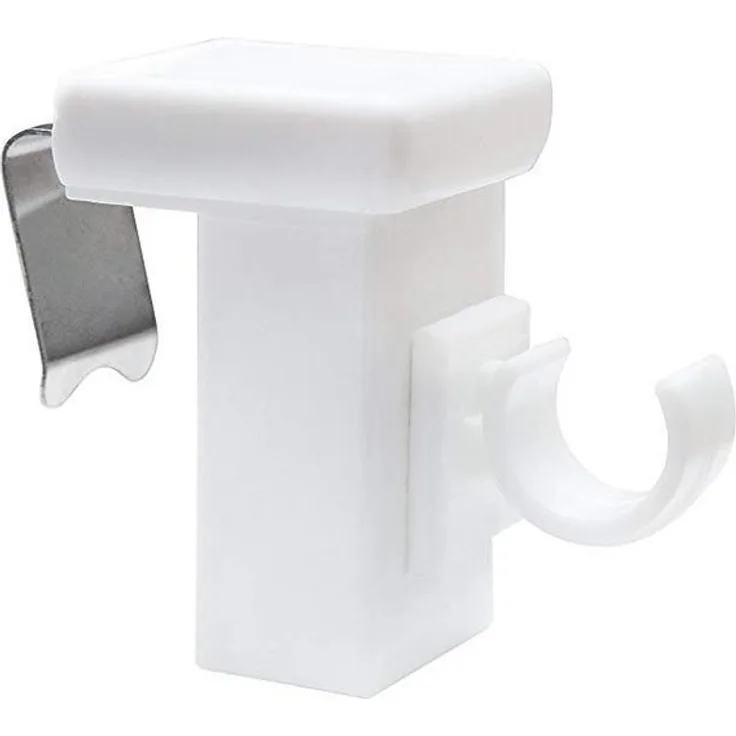 dekondo Klemmhalter für Gardinenstangen Fensterhaken/Dekohaken zum Einlegen von Gardinenstangen, weiß, für einen Klemmbereich (Rahmenstärke des Fensters/Fensterdicke) von 10-27 mm, (20-St), oben oder seitlich am Fenster zu befestigen