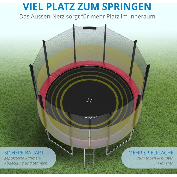 KINETIC SPORTS Trampolin Outdoor 'Salto Plus' - Komplett-Set für Kinder, USA Sprungtuch, Netz, Randpolster, Leiter, Pink-2, Ø 244 cm – Bild 5