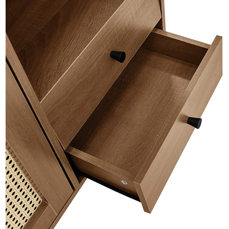 Sideboard 130 cm mit Rattantüren im Landhausstil, Holzfarbe, verstellbare Einlegeböden, großer Stauraum, magnetische Türen – Bild 10