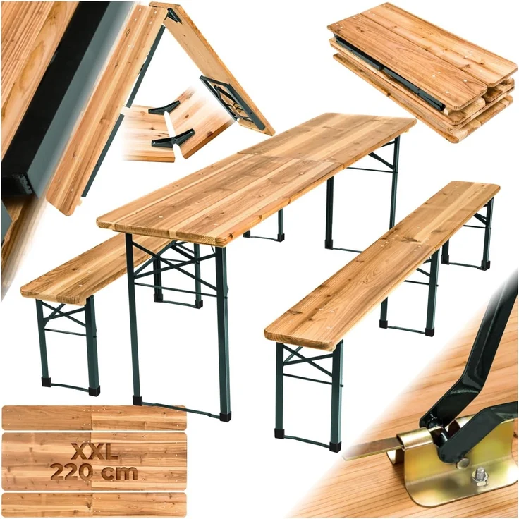tectake® Bierzeltgarnitur, Festzeltgarnitur, Biertisch, Set 2X Bierbank 1x Tisch klappbar, als Gartenmöbel, Balkon Möbel oder zum Camping, platzsparend, wetterfest und robust