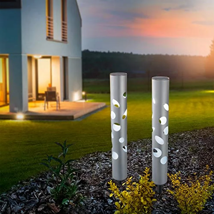 Esotec Solarstecker außen Fantasy Light 48, 2er Set Duo Color, LED Gartenstecker mit Akku, silber, wetterfest, IP44, Lichtfarbe 6500K/2800K, Leuchtdauer 8 Std. – Bild 5