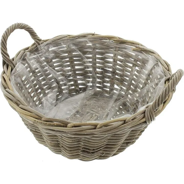 Pflanzschale "Koboo Grey" Ø 43x18 cm groß, aus Rattan, rund, grau, Pflanzkorb, Blumentopf, Pflanztopf für Draußen, Blumenkübel
