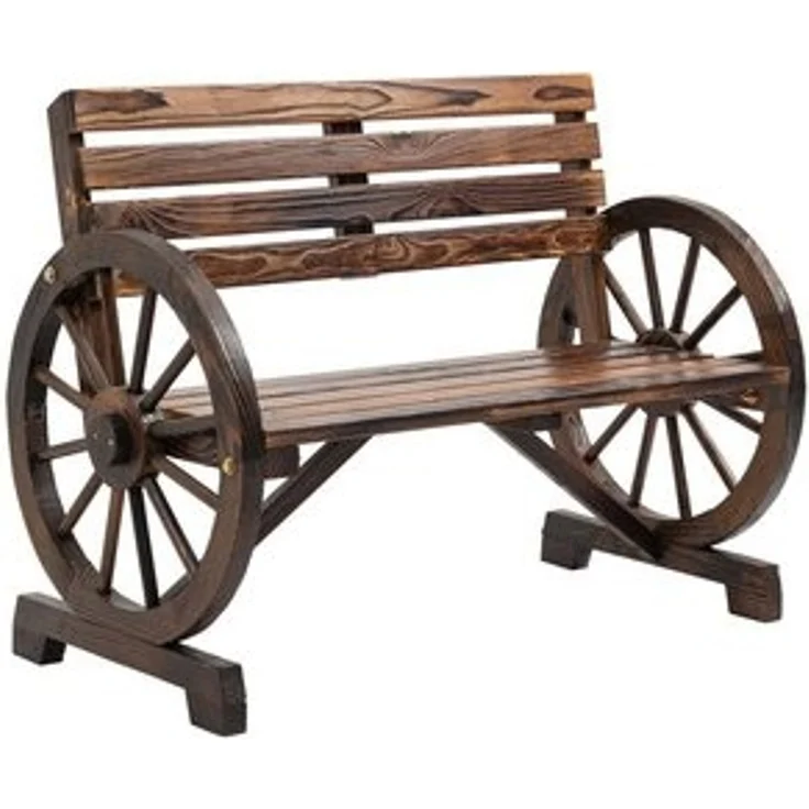 Outsunny Gartenbank 2-Sitzer Sitzbank Holzbank Parkbank im Wagenrad-Design, Bank mit Armlehne im Landhausstil bis 240 kg belastbar Tannenholz Verkohlt 105,5 x 56 x 79 cm – Bild 6