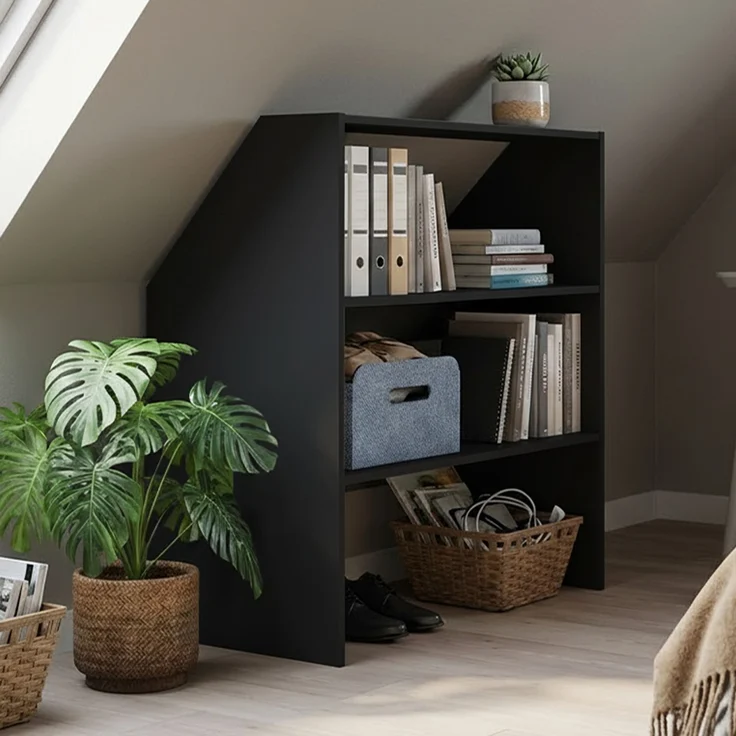 Bellamio 'Aland' Dachschrägenregal, schwarz, 100x50x90 cm, Regal für Dachschräge mit 3 Fächern – Bild 7