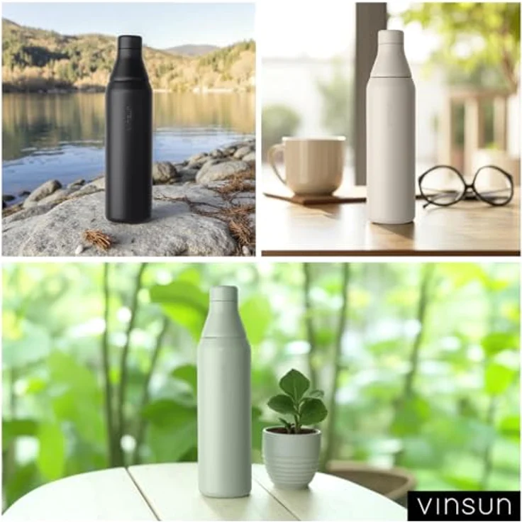 Vinsun Isolierflasche Edelstahl Trinkflasche 750ml doppelwandig isoliert Sprudel geeignet, BPA frei, auslaufsicher, kleine Trinköffnung und große Füllöffnung – Bild 9
