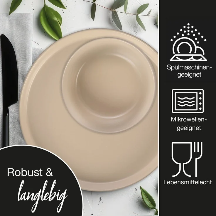 Moritz & Moritz Kombiservice NORDIC 36tlg Geschirrset Taupe (36-tlg), 12 Personen, Steinzeug, Spülmaschinengeeignet – Bild 2