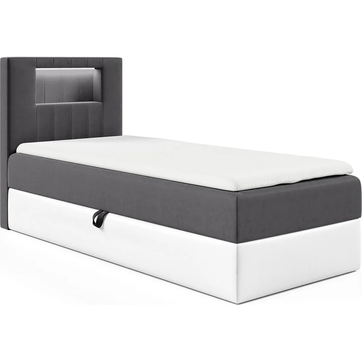MEBLINI Kinderbett mit Bettkasten GARETH 1 100x200 Links – H3/Dunkelgrau Samt Gepolstert Einzelbett mit Matratze - Polsterbett mit Stauraum - Bett mit Kopfteil – Stauraumbett – Bild 1