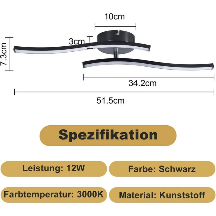 Nettlife LED Deckenleuchte Flur Schwarz Modern 6W Deckenseinbauleuchte 3000K Warmweiß, LED fest integriert, Warmweiß, Schlafzimmerlampe Warmweiß LED Deckenbeleuchtung für Küche Flur – Bild 2