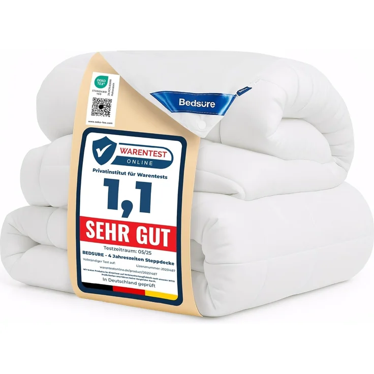 BEDSURE Bettdecke 155x220 2er Set 450gsm - Winterdecke 4 Jahreszeiten Inklusive Ganzjahresdecke 300gsm & Sommerdecke 150gsm, 2 Steppdecke für Vierjahreszeiten/Sommer/Winter, White – Bild 1