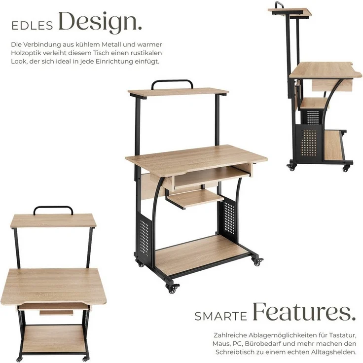 tectake Schreibtisch Fife (1-St, 1 tlg), Funktionaler Schreibtisch im kontrastreichen Industrial Style – Bild 2