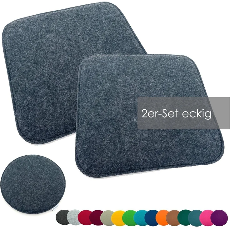heimtexland ® Sitzkissen Set Filz Stuhlkissen Stuhlauflage Filzkissen Stuhl Polster Kissen Typ631 2er Set 35 x 35 cm Eckig Anthrazit – Bild 1