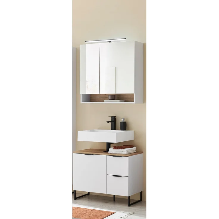 Badezimmer-Set >Denver< (2-tlg.) in weiß / Evoke Eiche Dekor - 80x195x35 (BxHxT) – Bild 1