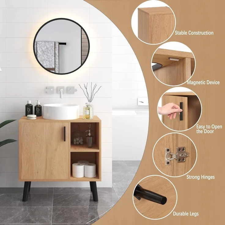 EUGAD Badmöbel-Set, (2-St), Unterschrank mit Tür und 2 offenen Ablagen, Badschrank mit 2 Spiegeln – Bild 6