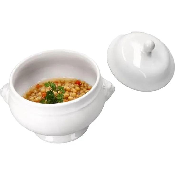 MamboCat Suppenschüssel LEO Löwenkopf-Terrine 2L mit Deckel weiß XL-Suppenschale Schüssel, Steingut